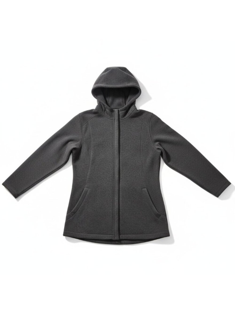 Lands End Womens XL 18 Tall XLT Hooded Full Zip Knit Sweater Jacket Pockets Gray